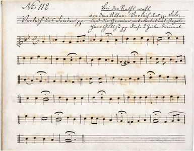 handschriftliches Notenblatt mit Vermerken